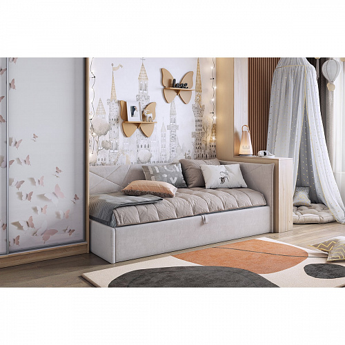 Кровать с подъемным механизмом Квест (Тахта) 90х200 галька (велюр)