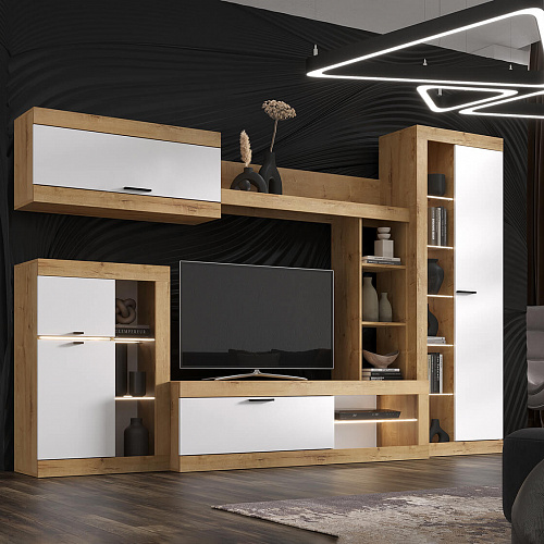 Гостиная ПРАГА №1 Дуб вотан/Белый гладкий