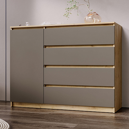 Комод ВЕГА Люкс 1Д-4Я Дуб Вотан/Мокко