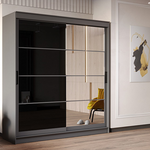 Шкаф-купе ГРАНД 1 2,0 Графит/Зеркало/Лакобель черный