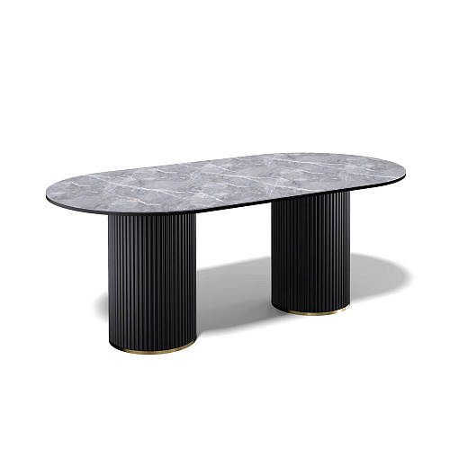 Стол обеденный Kenner LD2000 черный/керамика мрамор серый