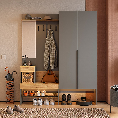 Прихожая Баско К1 графит/дуб крафт золотой