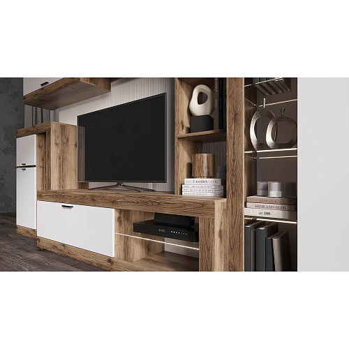 Тумба ТВ ПРАГА малая Дуб Делано/Белый гладкий