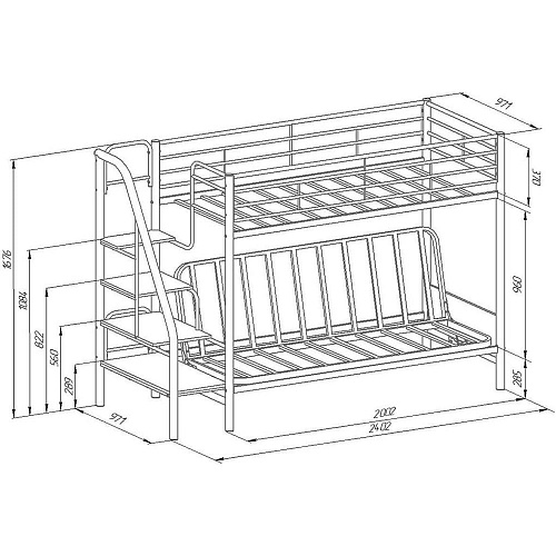 Двухъярусная кровать с диваном металлокаркас Мадлен-3