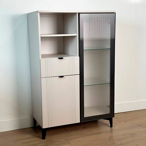 Комод Рич 2 со стеклом кашемир/фрапучино матовый/черный