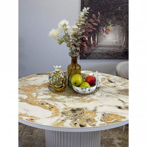 Стол обеденный Kenner LD1000 белый/керамика гранит золотой глянец