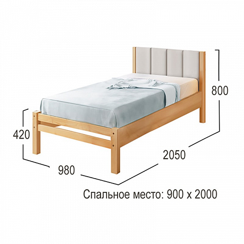 Кровать односпальная Массив 900 с мягкой спинкой