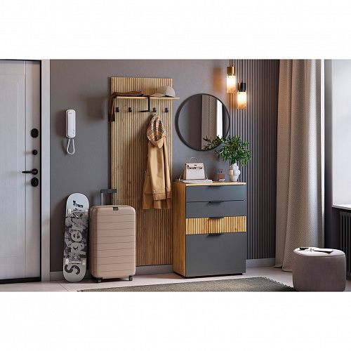 Прихожая К3  дуб крафт золотой/графит/черный