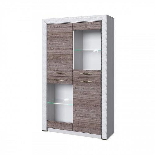 Шкаф-витрина 2V2D OLIVIA Вудлайн крем/дуб анкона