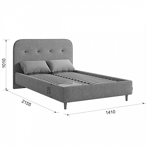 Кровать односпальная Лео 120х200 графит/галька (велюр)