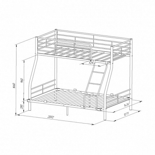 Двухъярусная кровать металлокаркас Гранада 2 140