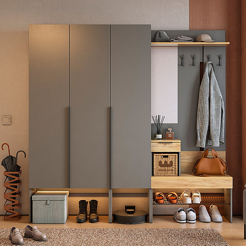 Прихожая Баско К11 графит/дуб крафт золотой