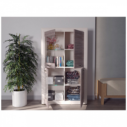 Шкаф-витрина 2V2D OLIVIA Вудлайн крем/дуб анкона