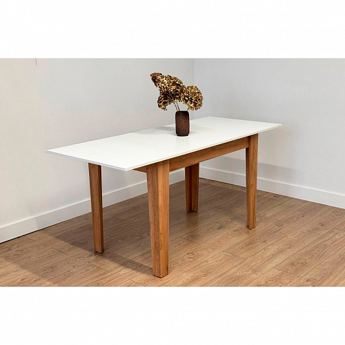 Стол обеденный раздвижной Цезарь белое дерево/дуб крафт золотой