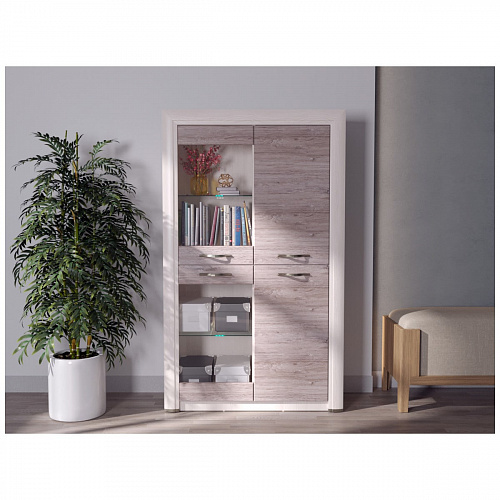 Шкаф-витрина 2V2D OLIVIA Вудлайн крем/дуб анкона