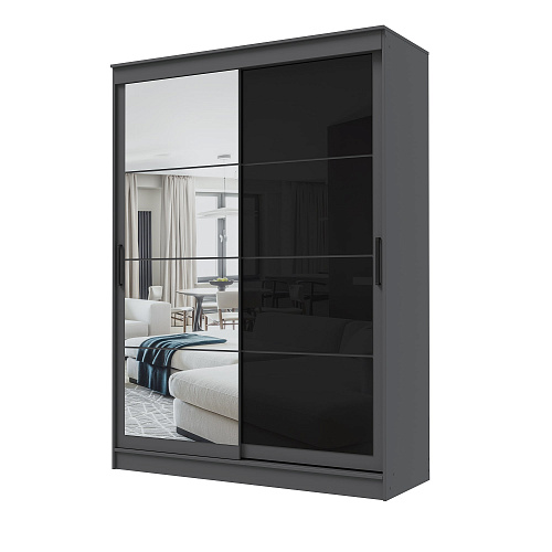 Шкаф-купе ГРАНД 1 1,6 Графит/Зеркало/Лакобель черный