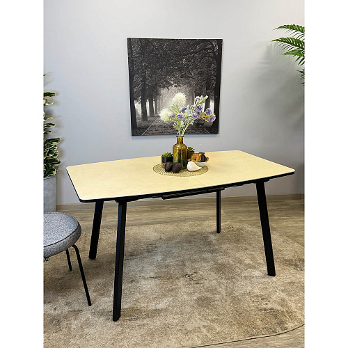 Стол обеденный Kenner AK1400 черный/керамика OKARA LIGHT YELLOW