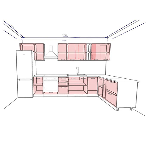 Кухонный гарнитур Лофт 3800х1800 Бетон темный/Дуб цикорий