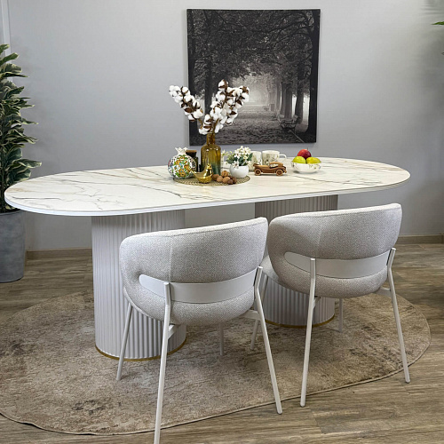 Стол обеденный Kenner LD2000 белый/керамика мрамор золотой