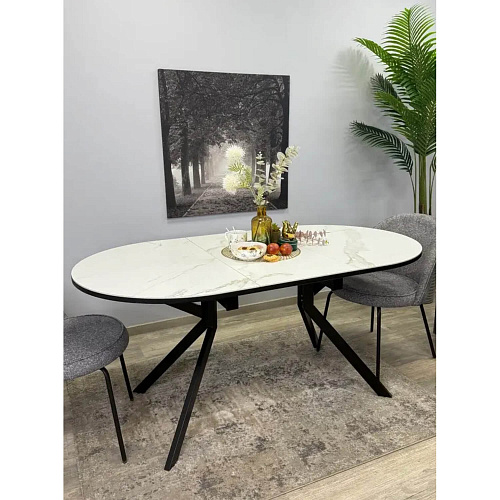 Стол обеденный Kenner DO1200 черный/керамика мрамор белый