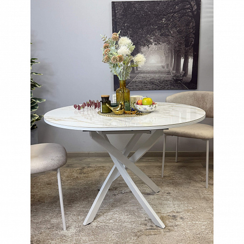 Стол обеденный Kenner R1100s белый/керамика мрамор белый глянец