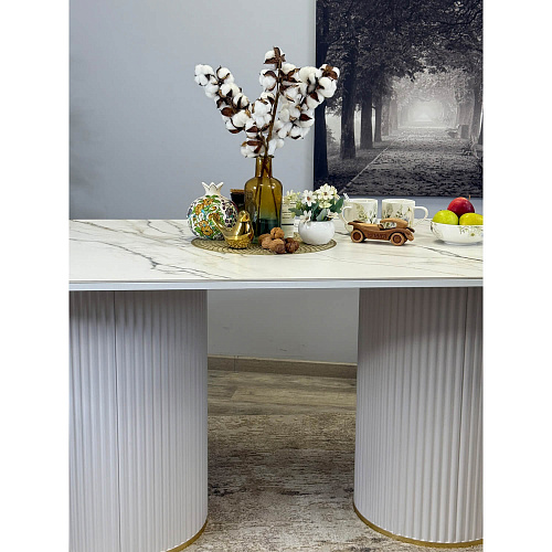 Стол обеденный Kenner LD2000 белый/керамика мрамор золотой