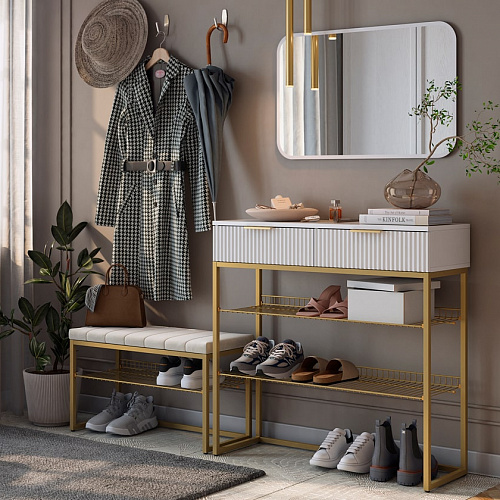 Обувница Классная 2 золото/крем (велюр)