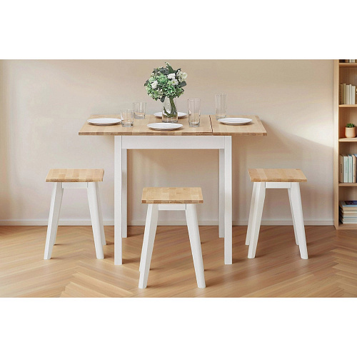 Стол раскладной малый ИДЕЯ массив Бесцветный (Лак)/СНЕГ