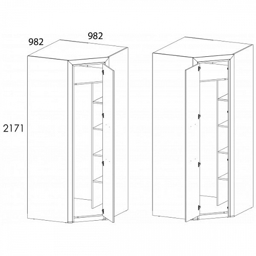 Шкаф угловой с полками 97х97 OLIVIA Вудлайн крем/дуб анкона
