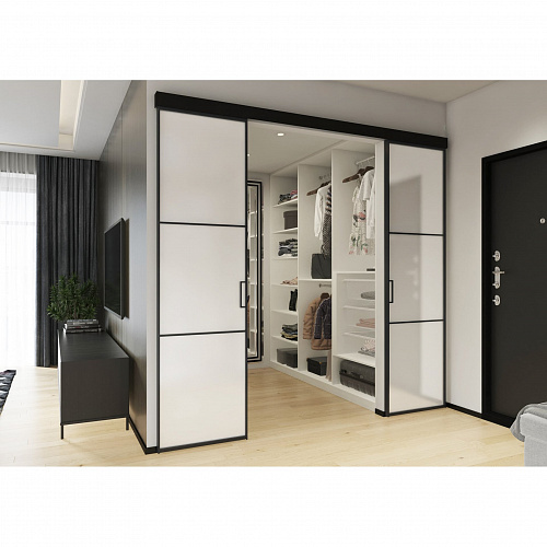 Раздвижные перегородки в проем Грейс 2 двери настенная 1200х2100 мм черный/стекло сатинат