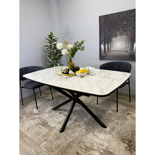 Стол обеденный Kenner DF1550 черный/керамика мрамор белый глянец