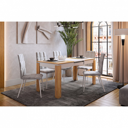 Стол обеденный раздвижной Гермес 2 дуб крафт золотой/белое дерево