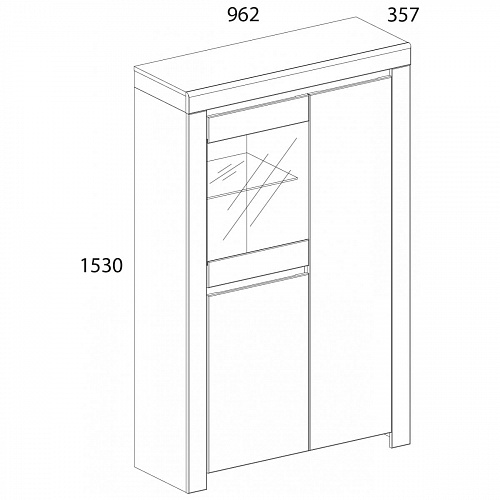 Шкаф с витриной TAURUS 1V2D Белый\Дуб вотан