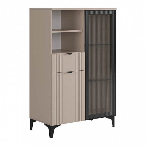 Комод Рич 2 со стеклом кашемир/фрапучино матовый/черный