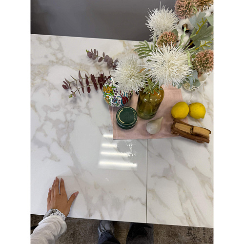 Стол обеденный Kenner DL1600 черный/керамика мрамор белый глянец