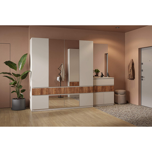 Шкаф НК PIANO 4-х створчатый с зеркалом Кашемир/Каштан