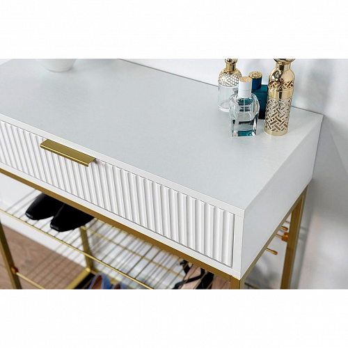 Обувница Вельвет белое дерево/золото