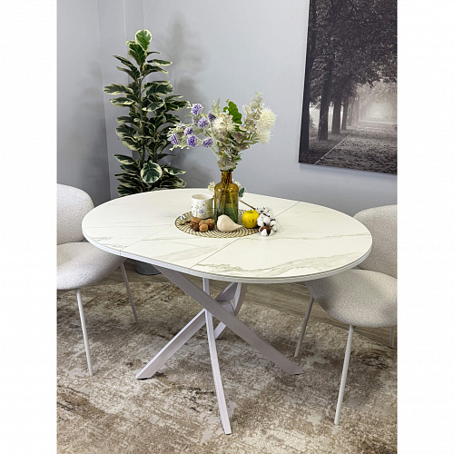 Стол обеденный Kenner R900 белый/керамика мрамор белый