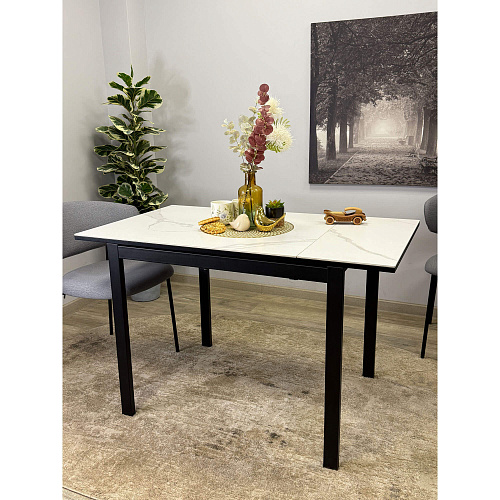 Стол обеденный Kenner LK900 черный/керамика GLORIA WHITE