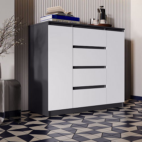 Комод ВЕГА Люкс 2Д-4Я Графит/Белый гладкий