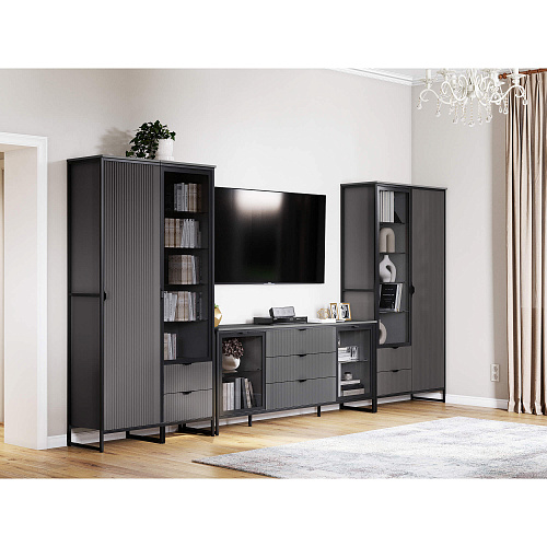 Шкаф двухдверный Нора-2 с ящиками гостиная Металл Бруклин/Графит