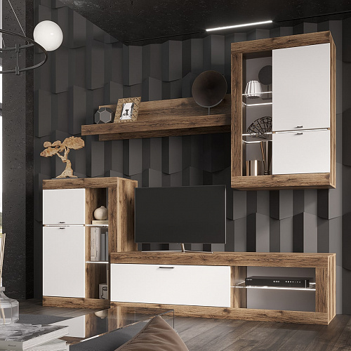 Гостиная ПРАГА №2 Дуб делано/Белый гладкий