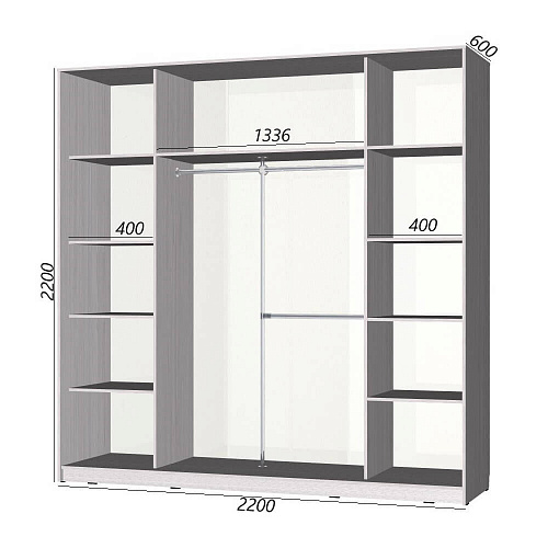 Шкаф-купе Старт 3-дверный с 3-мя зеркалами со вставками 2200 (высота 2200, глубина 600)