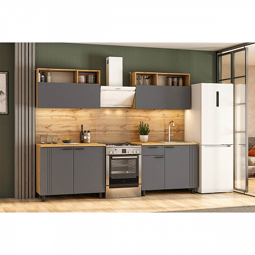 Кухня Монако 2,0 Дуб Золотой/Графит/Дуб Вотан