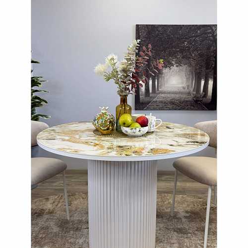 Стол обеденный Kenner LD1000 белый/керамика гранит золотой глянец