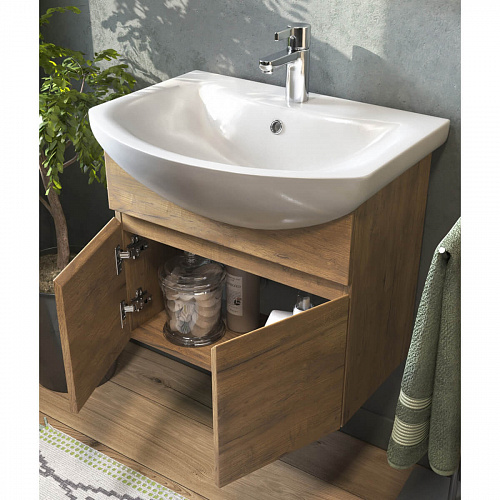 Тумба под раковину Wing 600-2-0 навесная дуб золотой с умывальником