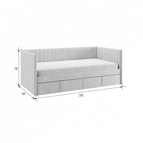 Кровать с ящиками Твикс (Софа) 90х200 графит (велюр)