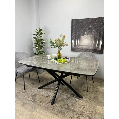 Стол обеденный Kenner DF1550 черный/керамика мрамор серый глянец