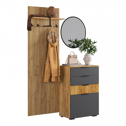 Прихожая К3  дуб крафт золотой/графит/черный