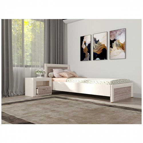 Кровать односпальная 90 OLIVIA Вудлайн крем/дуб анкона